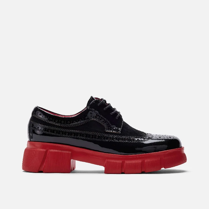 Lightweight Shoes Ms. Alexander Black/Red Leather Lug Wingtip Derby