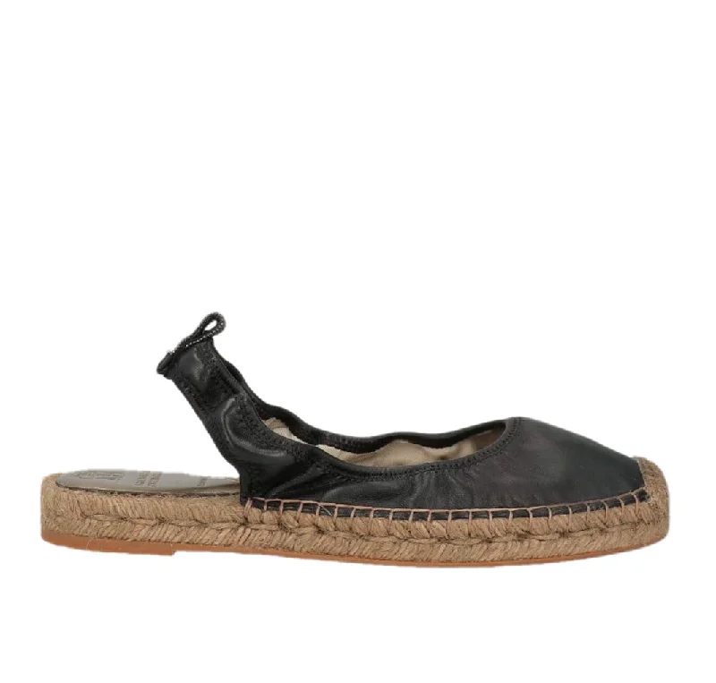 Find Your Unique Flair Brunello Cucinelli Leather Black Women's Espadrilles with Straw Bottom