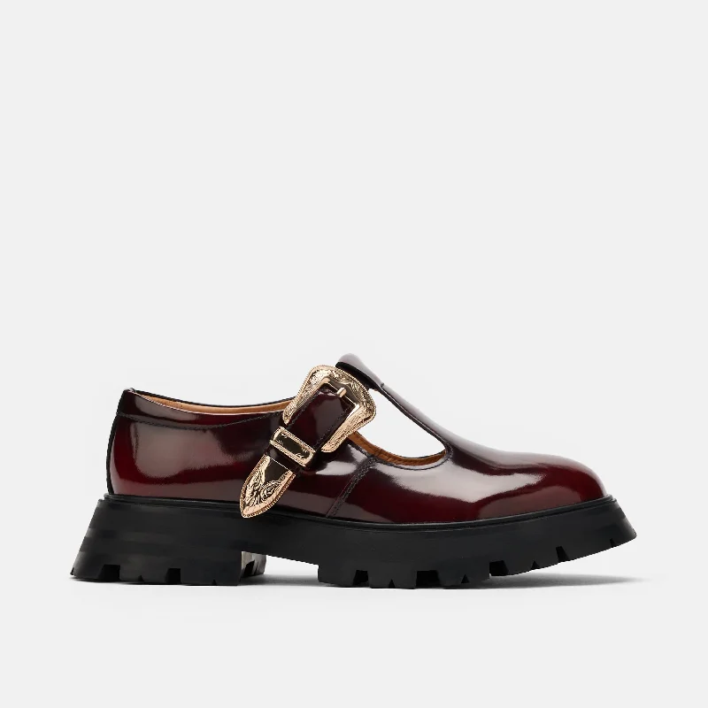 Breathable Shoes Charli Wine Patent Leather Lug Mary Janes