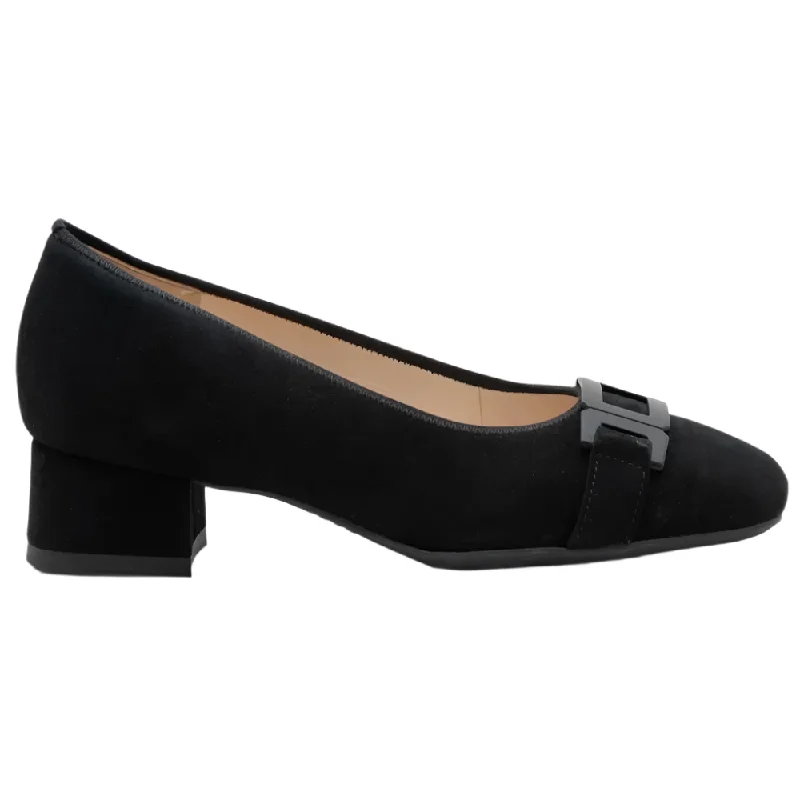 Comfortable Formal Shoes Ara Women's Gallant 2 Buckle Pump Black Kid Suede