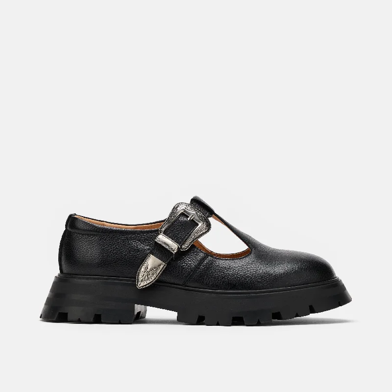 All-Day Comfort Shoes Charli Black Leather Lug Mary Janes