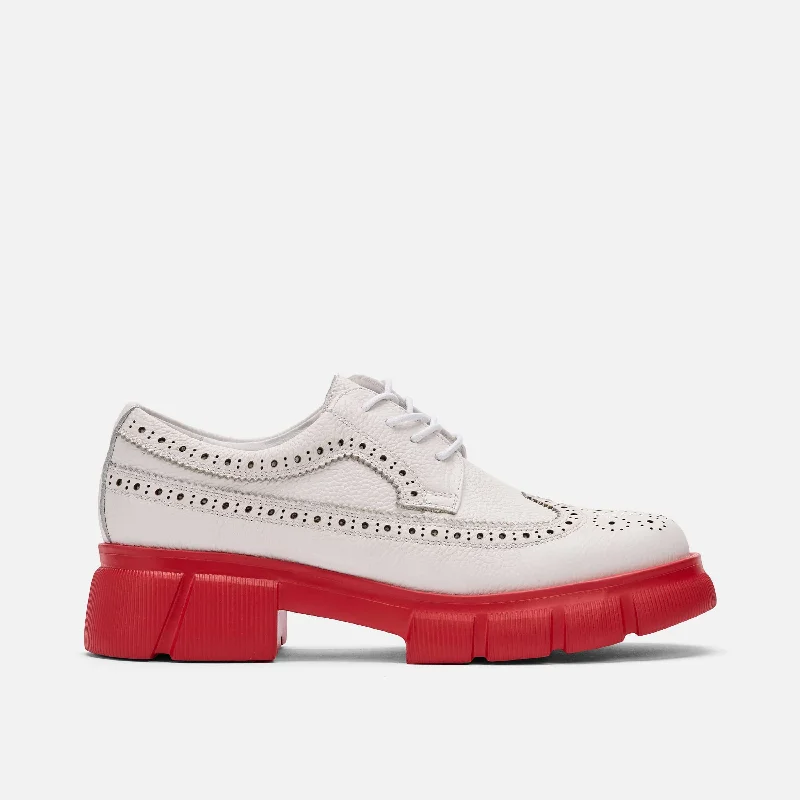 Comfortable Trendy Shoes Ms. Alexander White/Red Leather Lug Wingtip Derby