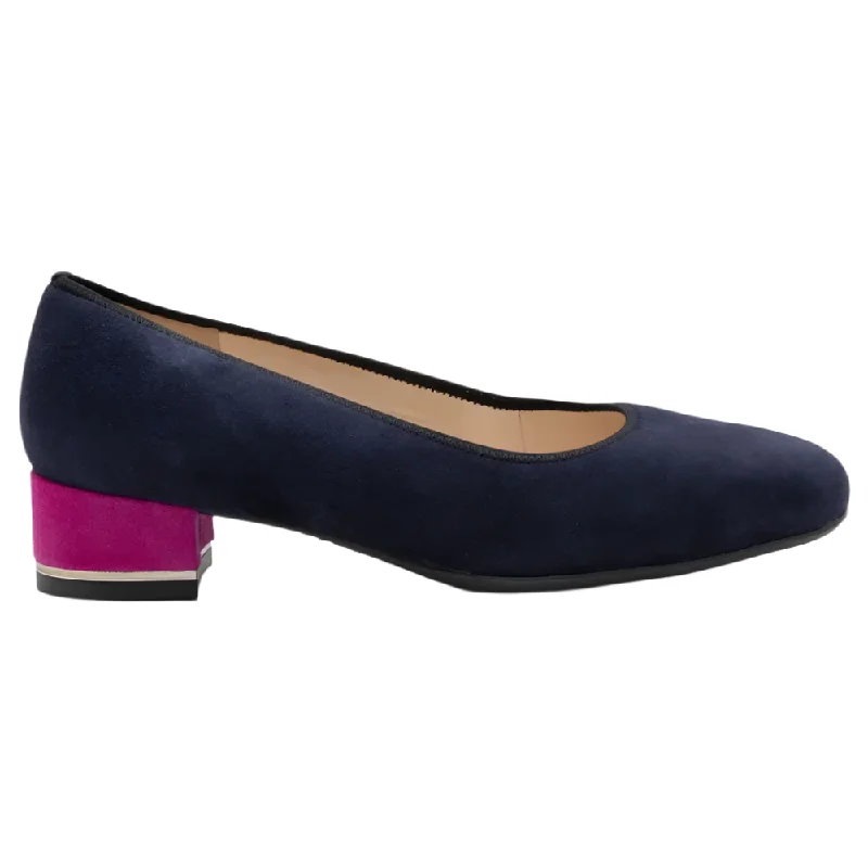 Comfortable Work Shoes Ara Women's Gabrielle Block Heel Pump Midnight Blue / Pink Kid Suede