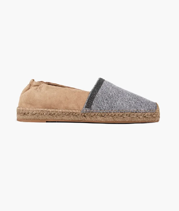 Discount Extravaganza Brunello Cucinelli Women's Espadrilles Bead Embellished and Suede Denim