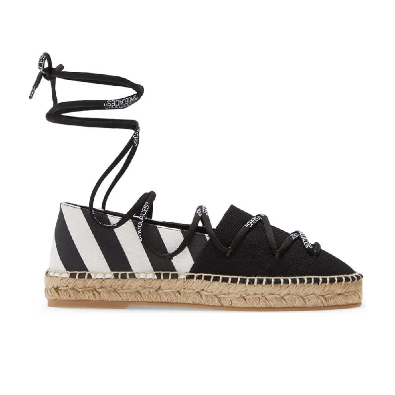 Vintage Style Deals Off-White Women's Cotton Leather Espadrilles Black White