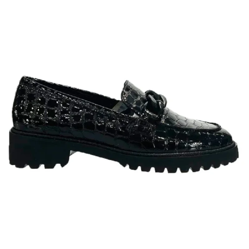 Sleek Style Discounts Ara Women's Kiana Chunky Sole Chain Loafer Black Croco Print Patent