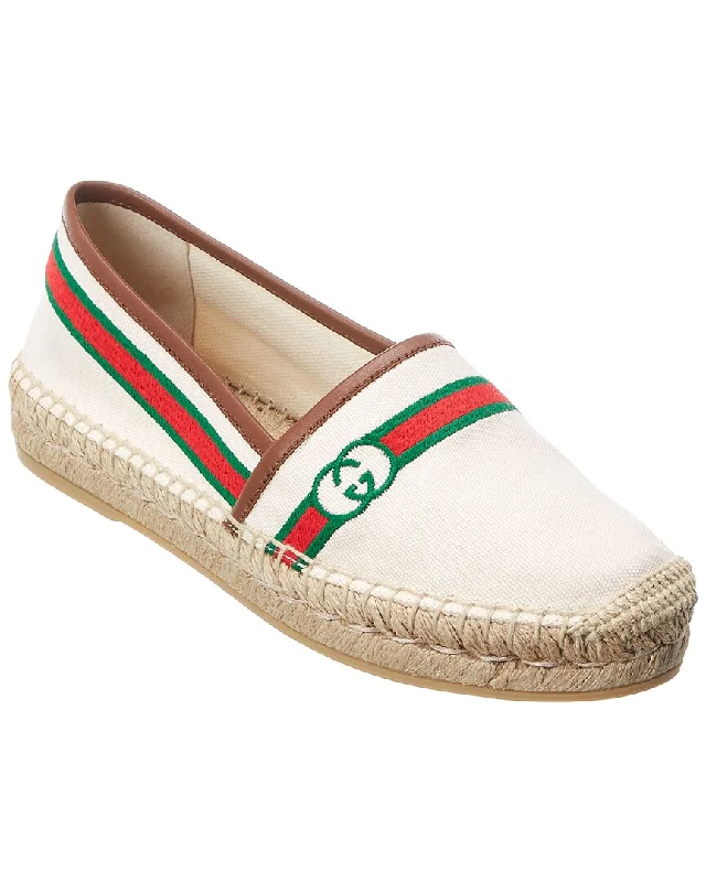 Supportive Shoes Offer Gucci Interlocking G Embroidered Canvas & Leather Espadrille