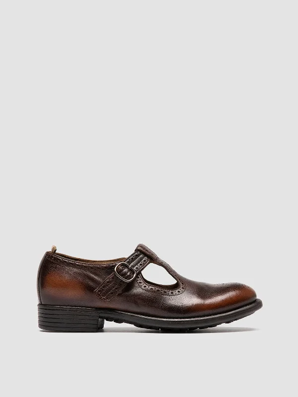 Mega Sales CALIXTE 071 - Brown Leather T-Bar Shoes