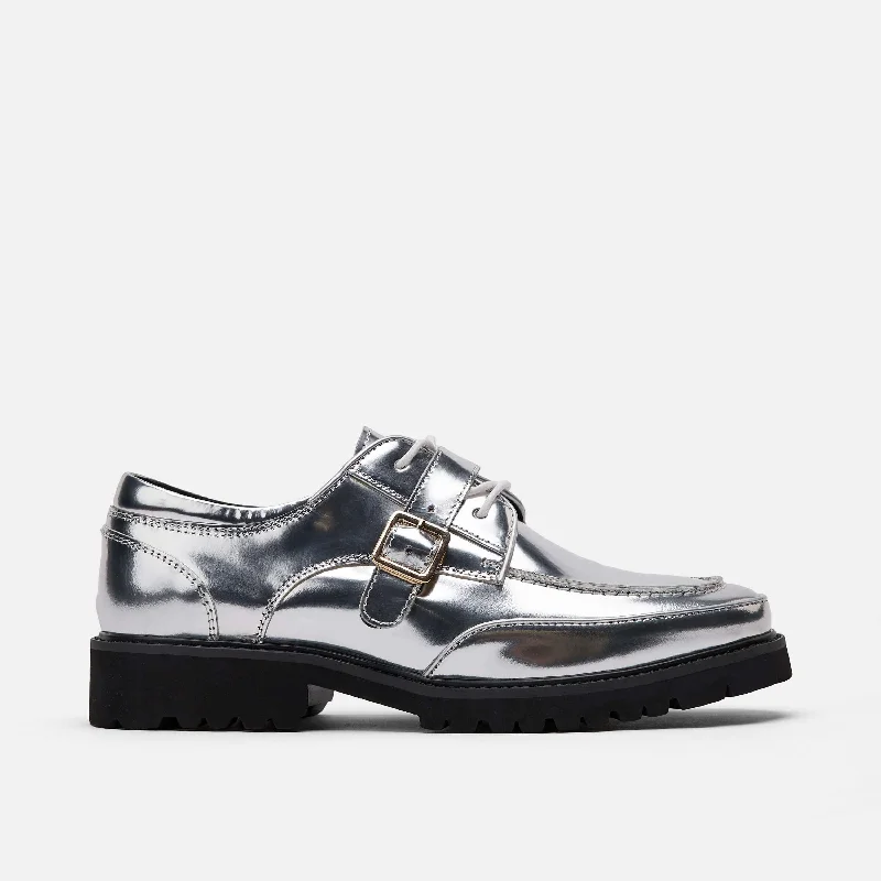 Comfortable Minimalist Shoes Ms. Atlas Chrome Patent Leather Lug Derby