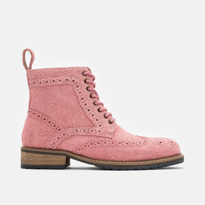 Walking Comfort Shoes Ms. Belmont Rose Pink Suede Wingtip Combat Boots