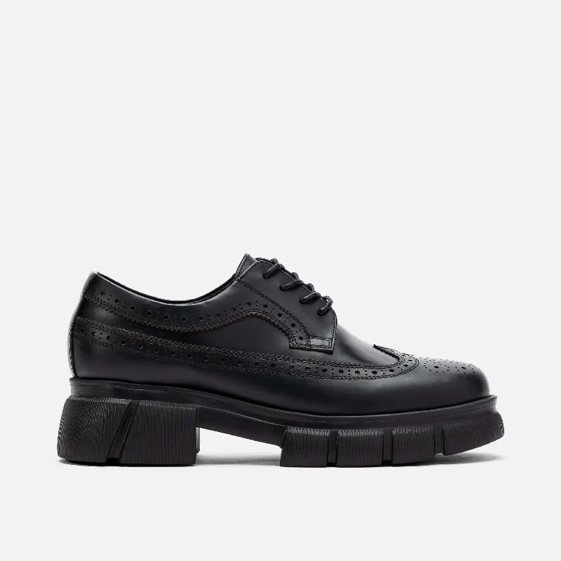 Comfortable Office Shoes Ms. Alexander Black Leather Lug Wingtip Derby