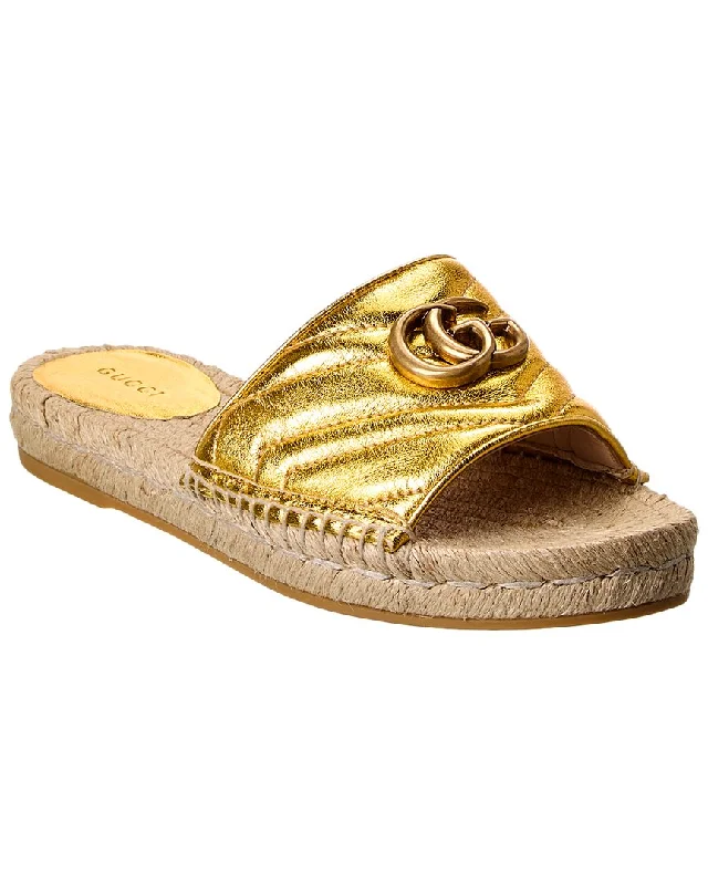 Exclusive Sale Gucci Gg Metallic Leather Espadrille Sandal