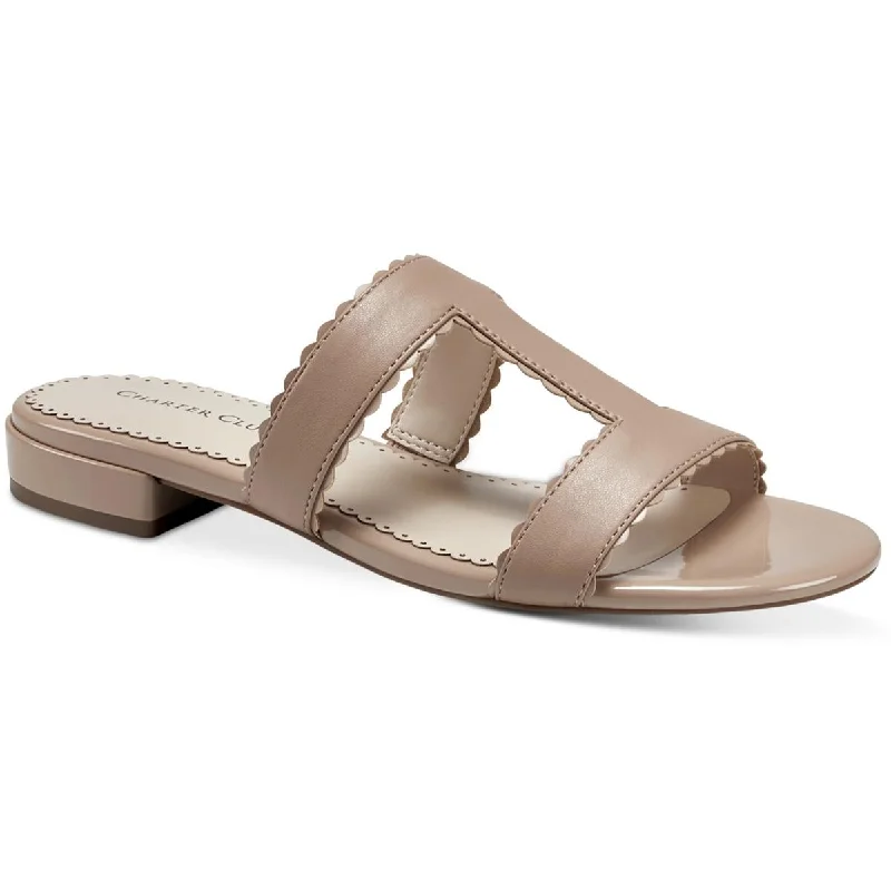 Trendy Flats Sale Charter Club Womens Lulia Patent Round Toe Slide Sandals