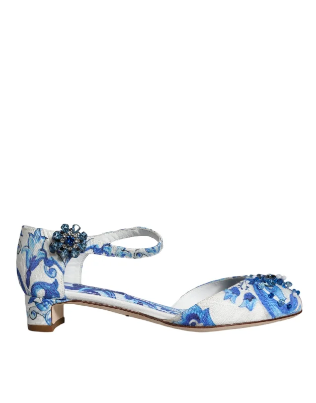 Limited Time Offer Dolce & Gabbana  blue Majolica Print Ankle Strap Sandals Women's Shoes (Pre-Owned)