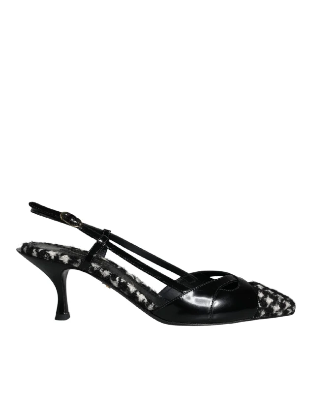 Clearance Sale, All Cheap Dolce & Gabbana  Leather Houndstooth Slingback Women's Shoes