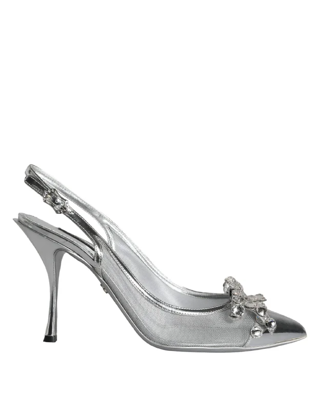 Feminine Style Promotions Dolce & Gabbana  Mesh Crystal Embellished Slingback Women's Shoes