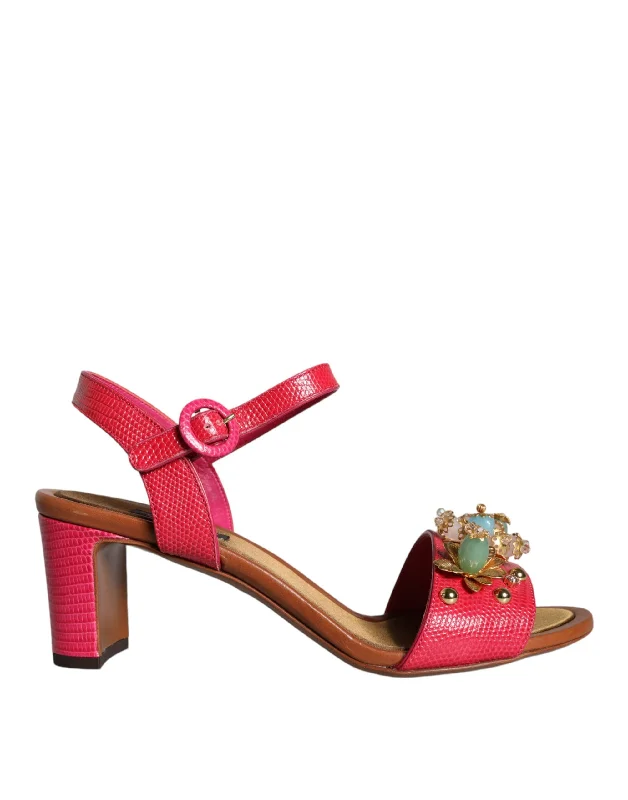 Flash Sales This Week Dolce & Gabbana pink Leather Embellished Keira Sandals Women's Shoes (Pre-Owned)