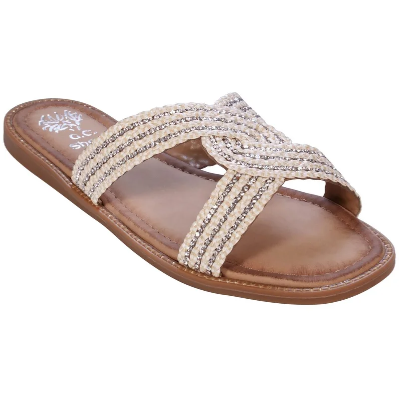 Fashion Forward GC Shoes Womens JANELL Embellished Woven Slide Sandals