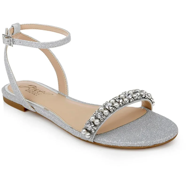 All-Day Comfort Shoes Jewel Badgley Mischka Womens Daria Embellished Glitter Ankle Strap