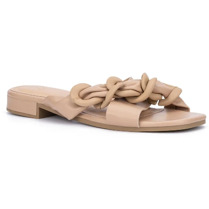 Ultra-Soft Flats Deal New York & Company Womens Essie Faux Leather Mules Flatform Sandals