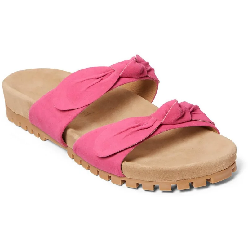 Chic & Cozy Collection Rose Double Knot Comfort Sandal Womens Leather Footbed Slide Sandals