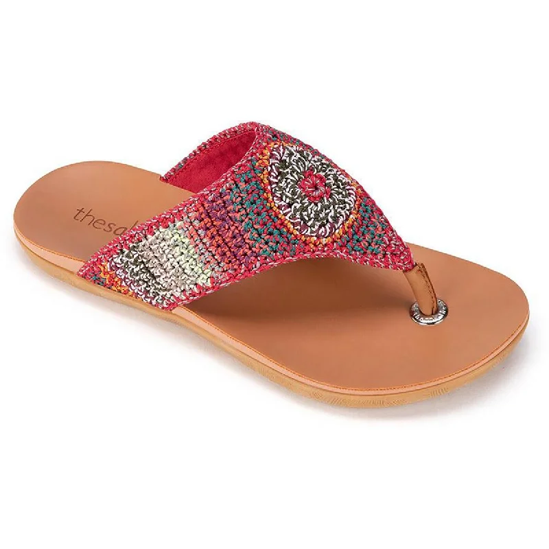 Trend Leading Collection Shana Womens Crochet Toe-Post Slide Sandals