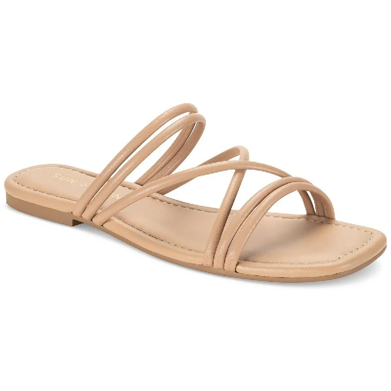 Limited Time Offers Sun + Stone Womens Quinleyy Faux Leather Flat Slide Sandals