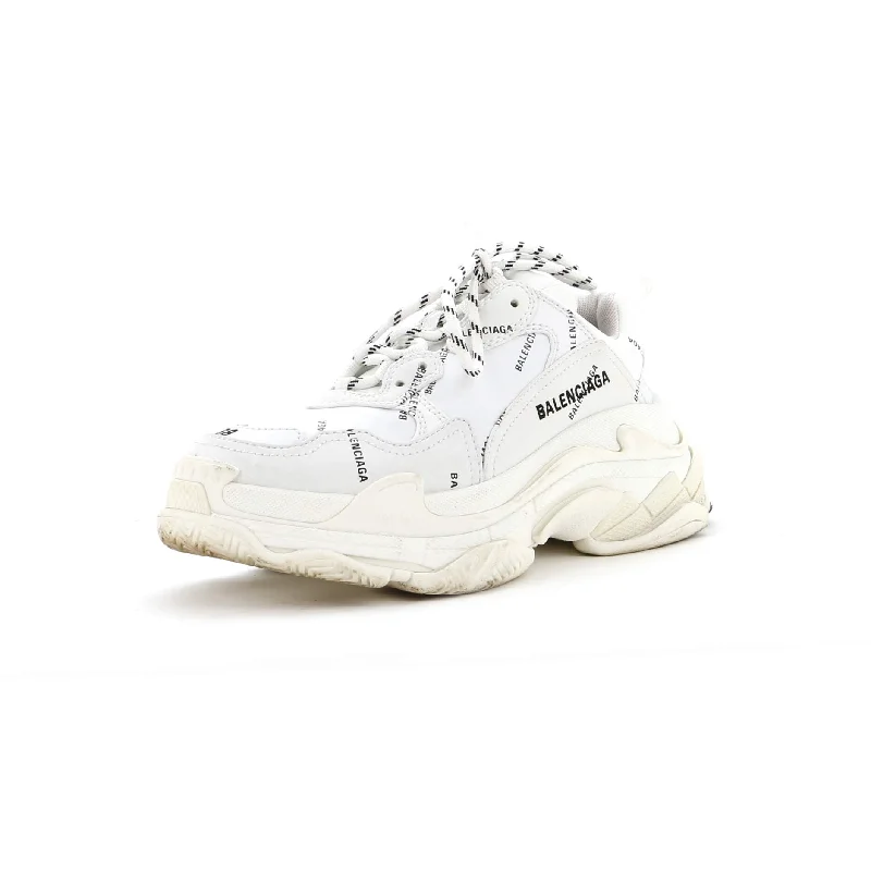 Explore What's New Women's Allover Logo Triple S Sneakers Printed Technical Fabric and Faux Leather