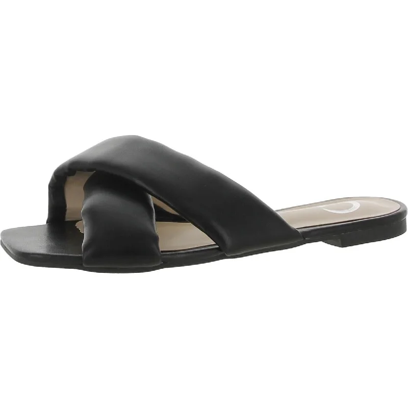 Fashion Essentials Womens Faux Leather Slip-on Slide Sandals