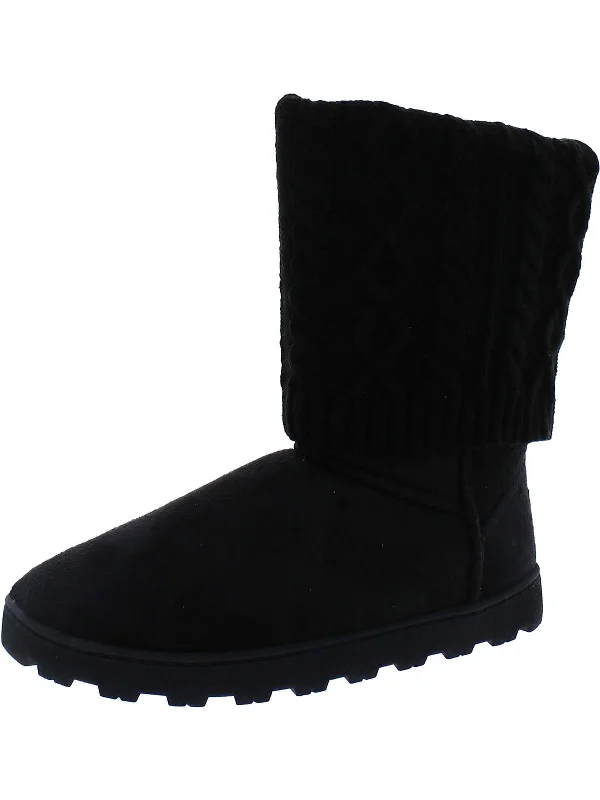 Budget Friendly Cozy Womens Faux Suede Knit Mid-Calf Boots