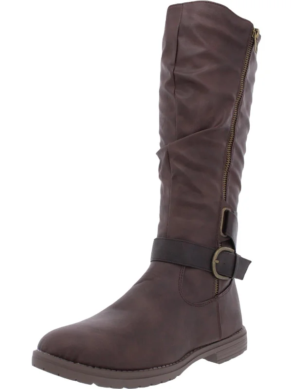 Hurry Before It's Gone Dagny Womens Faux Leather Lugged Soles Mid-Calf Boots