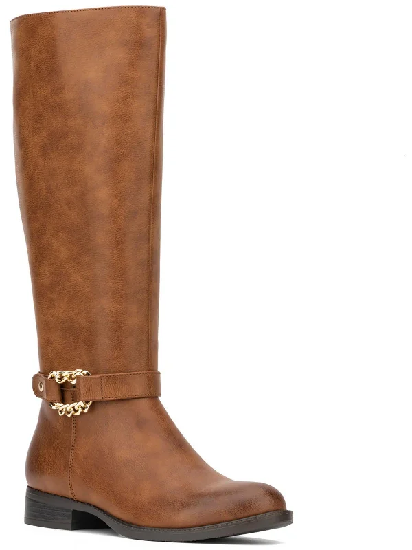 Latest Trends ELIZA RIDING BOOT Womens Faux Leather Zipper Knee-High Boots