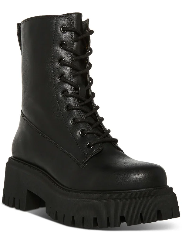 Limited Time Knight Womens Faux Leather Lug Sole Combat & Lace-Up Boots