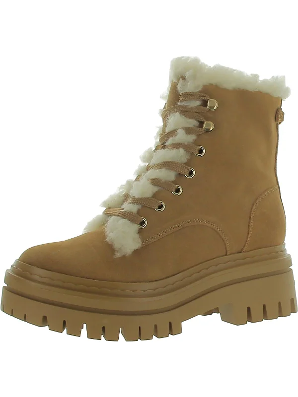 Women's Fluffy Indoor Shoes Kyler 2 Womens Suede Lugged Sole Shearling Boots