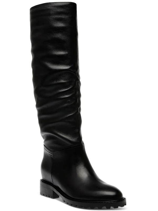 Bold Fashion Footwear LORAL Womens Leather Lug Knee-High Boots