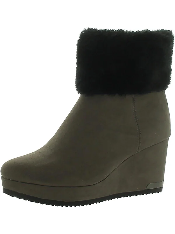 Limited Styles Nadra Womens Faux Leather Faux Fur Wedge Boots