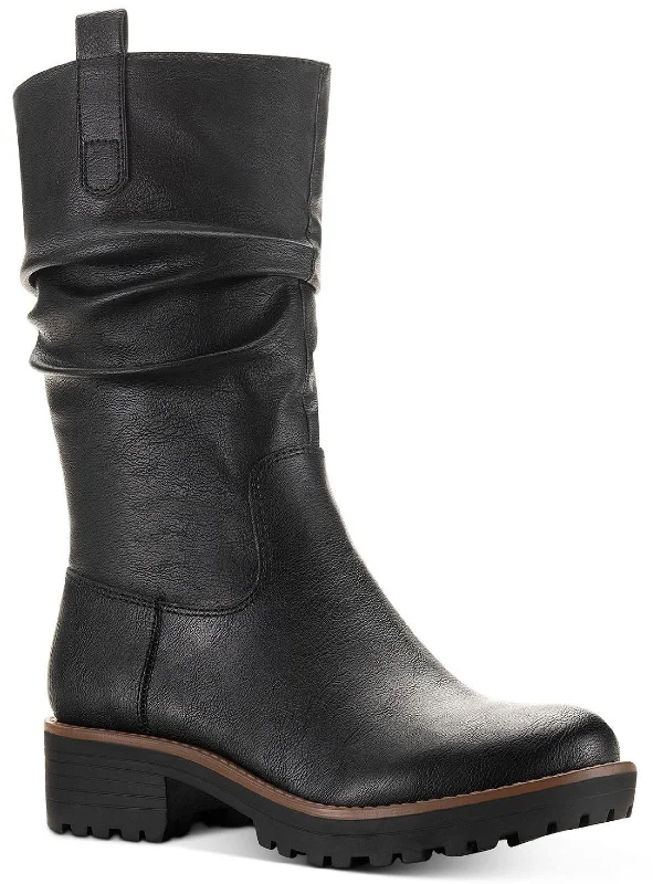 Minimalist Fashion Sale Nellieep Womens Faux Leather Lug Sole Mid-Calf Boots