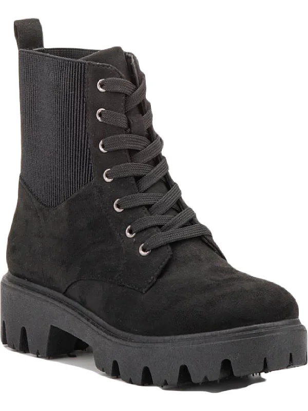 Trendy Casual Shoes Offer OMP2409 Womens Faux Suede Slip On Combat & Lace-up Boots