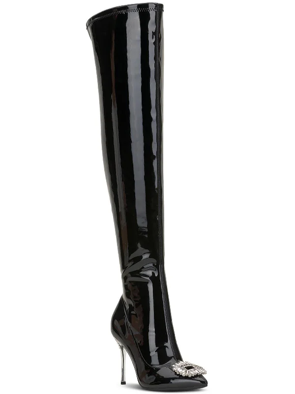 Playful Fashion Offers Romina Womens Patent Metallic Thigh-High Boots