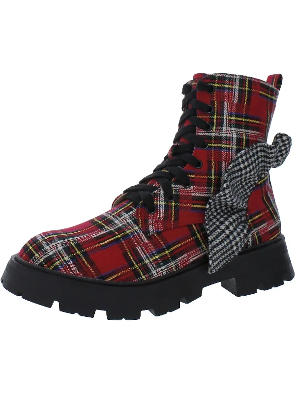 Trendy And Breathable Shoes ROZEY Womens Side zipper Plaid print Combat & Lace-Up Boots