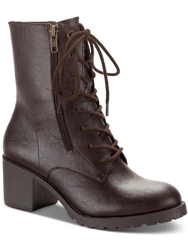 Sustainable Footwear Sale Sheilaa Womens Faux Leather Block Heel Combat & Lace-Up Boots