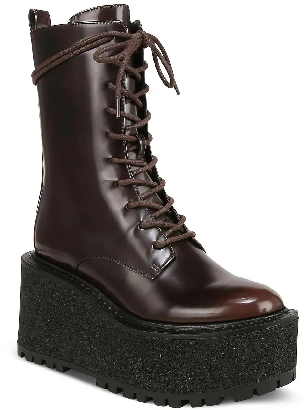 Elevated Casual Discounts SLATER Womens Faux Leather Casual Combat & Lace-up Boots