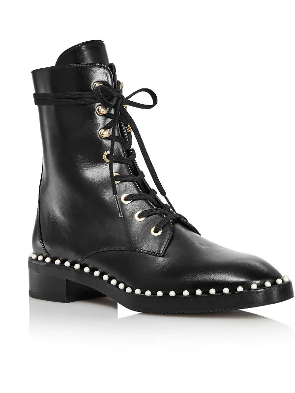 Limited Time Special Offer Sondra Womens Leather Pearls Combat & Lace-up Boots