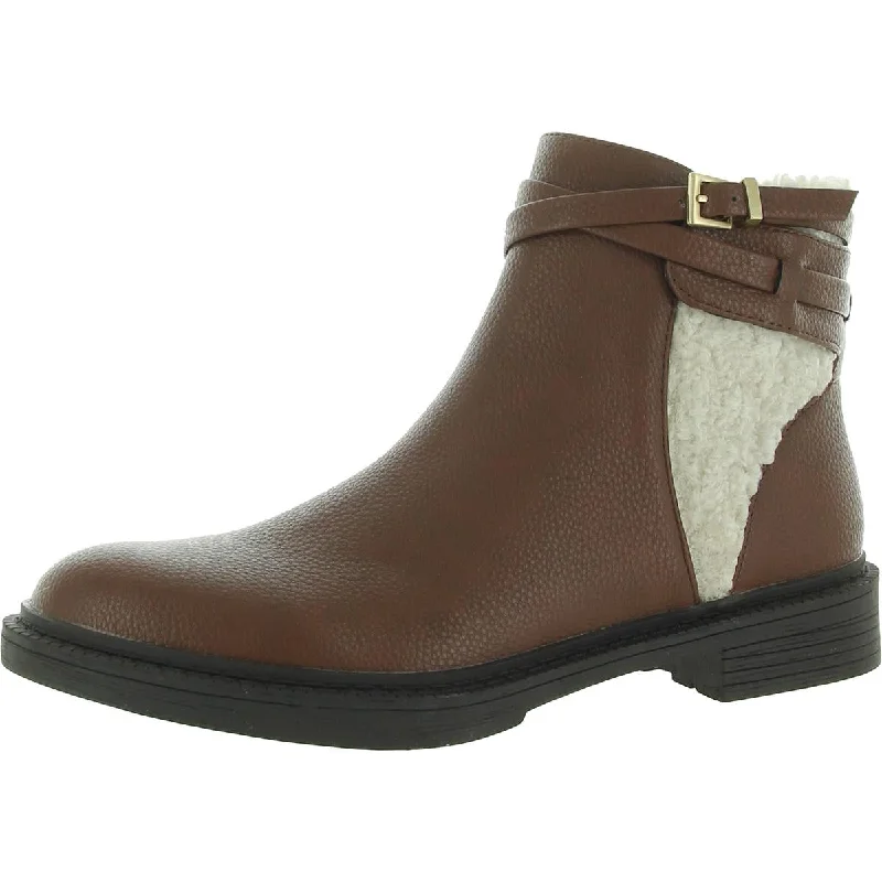 Seasonal Picks Wind Lug Buckle Cozy Womens Leather Faux Fur Ankle Boots