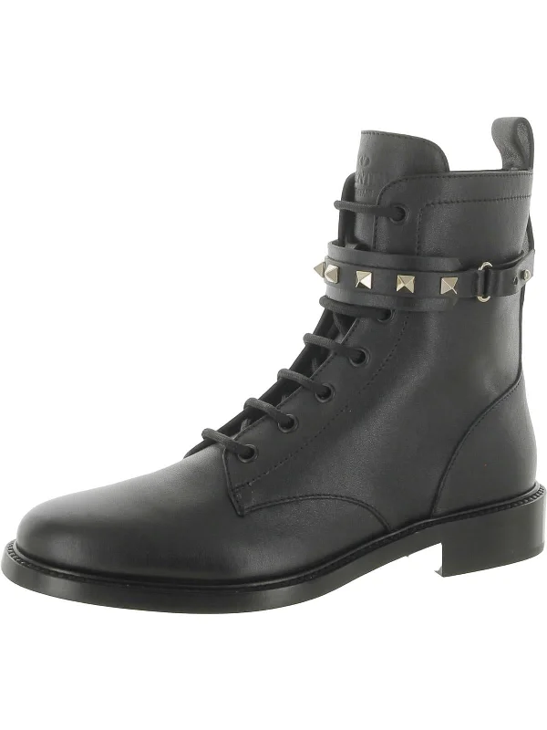 Walking Comfort Shoes Womens Leather Studded Combat & Lace-Up Boots