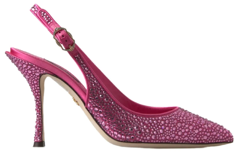 Modish Fashion Discounts Dolce & Gabbana Pink Slingbacks Crystal Pumps Women's Shoes