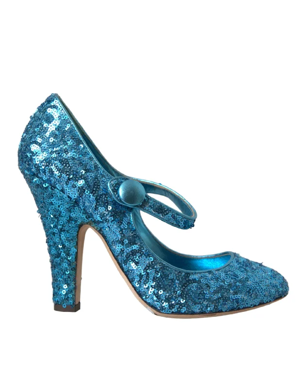 Flexible Sole Shoes Sale Dolce & Gabbana Blue Sequin Mary Jane Pumps High Heels Women's Shoes