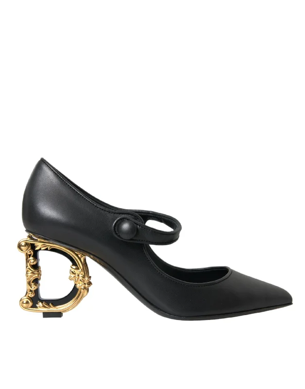 Cozy Comfort Style Sale Dolce & Gabbana Black Leather Logo Heels Mary Janes Pumps Women's Shoes