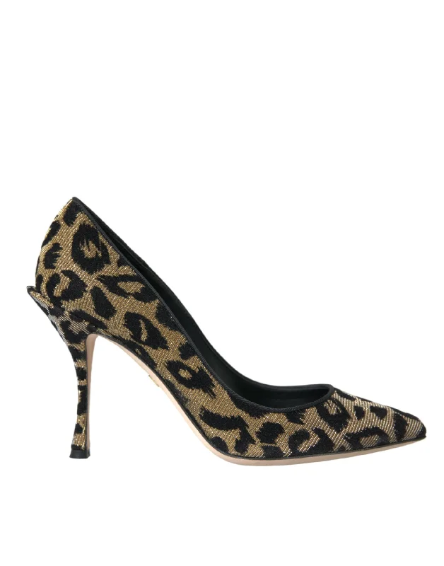 New In This Season Dolce & Gabbana Black Gold Leopard Lurex Heels Pumps Women's Shoes