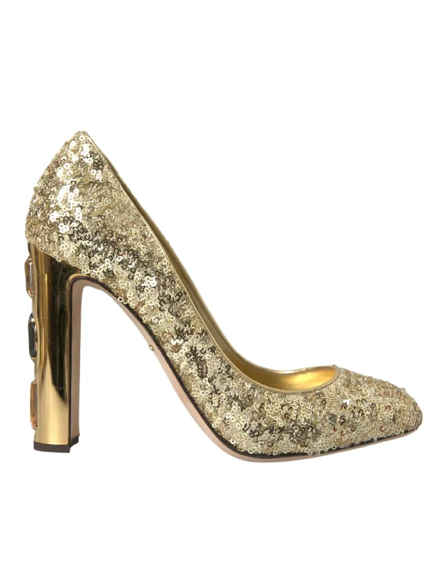 Soft Sole Shoes Discount Dolce & Gabbana Gold Sequin Crystal Heels Pumps Women's Shoes